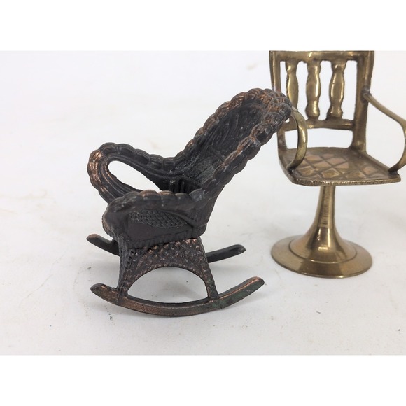 Miniature Dollhouse Brass Bar Stool Chairs Durham Rocking Chair Furniture Decor - Picture 3 of 8